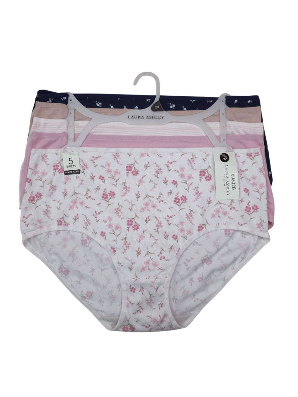 Laura Ashley Womens 5-Pack Super Soft Panties Briefs Plus Size 2X Pink & Navy